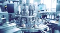 Pharmaceutical machine. Automated quality control equipment. Medical vials on production line at pharmaceutical factory. Royalty Free Stock Photo