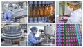 Pharmaceutical and Medicine Manufacturing Photo Collage Royalty Free Stock Photo