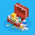 Pharmaceutical Production Suitcase Isometric Background