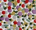 pharmaceuticals variety of drugs, pills and tablets full color