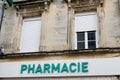 Pharmacie french green text sign store entrance text pharmacy Royalty Free Stock Photo