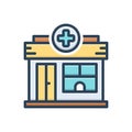 Color illustration icon for Pharmacies, dispensary and drugstore