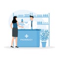 Pharmacist doctor and patient in the drugstore. Woman buys drugs at a pharmacy Royalty Free Stock Photo