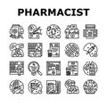 pharmacist medicine retail icons set vector