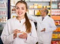 Pharmacist and pharmacy technician in drugstore Royalty Free Stock Photo