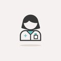 Pharmacist woman. Icon with shadow on a beige background. Pharmacy illustration