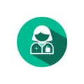 Pharmacist woman icon with shadow on a green circle. Vector pharmacy illustration