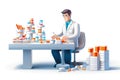 Pharmacist during the work 3d colorful illustration - Generative AI.