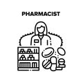 Pharmacist Work Vector Concept Black Illustration