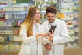 Pharmacists using digital tablet Royalty Free Stock Photo