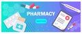 Pharmacy background, pharmacy design, pharmacy templates. Medicine, pharmacy, hospital set of drugs with labels. Medication, Royalty Free Stock Photo