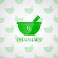 Pharmacy background - mortar in green color Royalty Free Stock Photo