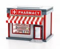 Pharmacy building isolated on white background. 3D illustration Royalty Free Stock Photo