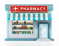 Pharmacy building isolated on white background. 3D illustration Royalty Free Stock Photo