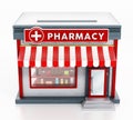 Pharmacy building isolated on white background. 3D illustration Royalty Free Stock Photo