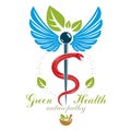 Pharmacy Caduceus icon, vector medical logo for use in holistic medicine, rehabilitation or pharmacology. Homeopathy creative Royalty Free Stock Photo