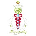 Pharmacy Caduceus icon, vector medical logo for use in holistic medicine, rehabilitation or pharmacology. Homeopathy creative Royalty Free Stock Photo