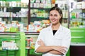 Pharmacy chemist woman in drugstore