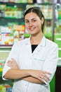 Pharmacy chemist woman in drugstore