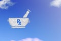 Pharmacy cloud shape on blue sky. For preparing, dispensing, and review of drugs and providing additional clinical services