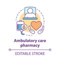 Pharmacy concept icon. Ambulatory care medication idea thin line illustration. Clinical, hospital patient medicine