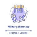 Pharmacy concept icon. Military wound and disease treatment idea thin line illustration. Field medication. Combat zone Royalty Free Stock Photo