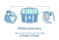 Pharmacy concept icon. Military wound and disease treatment idea thin line illustration. Practical medicine. Combat zone