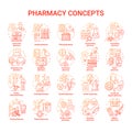 Pharmacy concept icons set. Regulatory, scheduled medication and prescription drugs idea thin line illustrations. Online Royalty Free Stock Photo