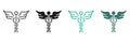 Pharmacy Emblem, Hospital Black and Color Pictogram. Pharmaceutical Healthcare Symbol Collection. Caduceus Sign