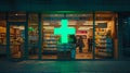 A Pharmacy Front at Nighttime. AI generated Royalty Free Stock Photo
