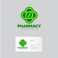 Pharmacy homeopathy logo. Green icon. Herbal Pharmacy emblem. Identity. Business card.