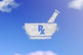 Pharmacy icon cloud shape on blue sky. For preparing, dispensing, and review of drugs and providing additional