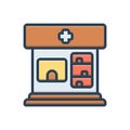 Color illustration icon for Pharmacy, pharmaceutics and medical