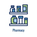 Pharmacy icon with an aspec of the pharma business - outline icon