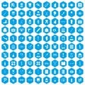 100 pharmacy icons set blue