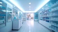 Pharmacy Interior, medicine cabinet and store medicine and pharmacy drugstore for Blurry background. Generative Ai