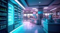 Pharmacy Interior, medicine cabinet and store medicine and pharmacy drugstore for Blurry background. Generative Ai