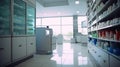 Pharmacy Interior, medicine cabinet and store medicine and pharmacy drugstore for Blurry background. Generative Ai