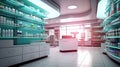 Pharmacy Interior, medicine cabinet and store medicine and pharmacy drugstore for Blurry background. Generative Ai