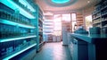Pharmacy Interior, medicine cabinet and store medicine and pharmacy drugstore for Blurry background. Generative Ai
