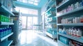 Pharmacy Interior, medicine cabinet and store medicine and pharmacy drugstore for Blurry background. Generative Ai