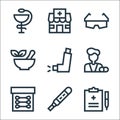 Pharmacy line icons. linear set. quality vector line set such as prescription, pregnancy test, cotton buds, pharmacist, inhalator