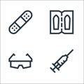 pharmacy line icons. linear set. quality vector line set such as syringe, safety glasses, suppository