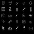 Pharmacy line icons with reflect on black background