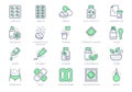 Pharmacy line icons. Vector illustration include icon - rx, effervescent pill, blister, sachet, bandage, capsule bottle