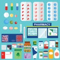 Pharmacy and medical icons, infographic elements set Royalty Free Stock Photo