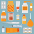 Pharmacy, medicine, hospital set of drugs and different medical objects. Desease treatment Royalty Free Stock Photo