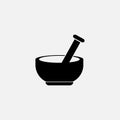 Pharmacy, pestle and mortar of black color. Vector Medical Herbs icon on white background Royalty Free Stock Photo