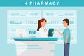 pharmacy with pharmacist and client in counter Royalty Free Stock Photo