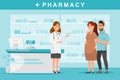 pharmacy with pharmacist and couple client in counter Royalty Free Stock Photo